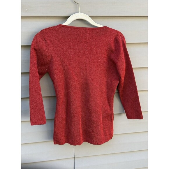 Vintage Y2K Joseph A Women’s Red Lorelei Metallic Wrap Belt Sweater Fitted M - Picture 6 of 8